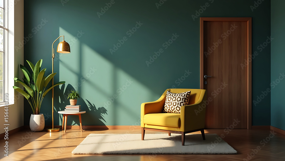 Obraz premium Serene living room with a comfortable white sofa facing a large window with a view of the ocean and blue sky