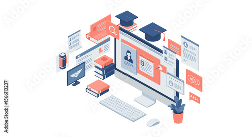 Online learning platform concept vector illustration for education design in isometric style