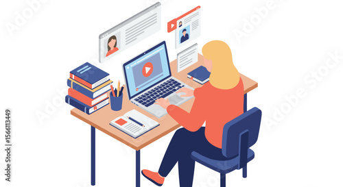 Online learning concept vector illustration for education and remote study design in isometric style