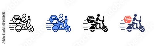 Motorcycle Courier icon sheet multiple style collection