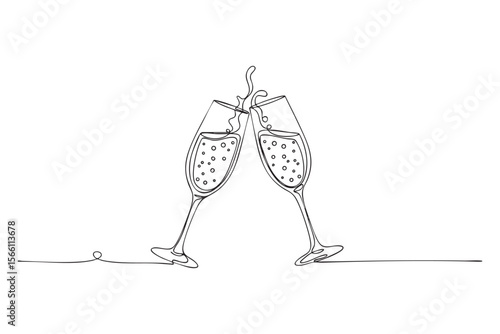 Champagne Glasses Toast One Line Continuous Vector Drawing