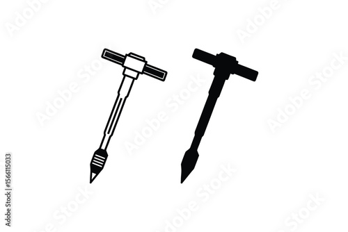 Hand soil sampler tool illustration with silhouette and outline versions