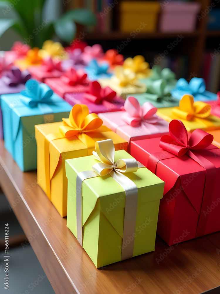 colorful gifts arranged neat attractive double row display colorful gifts arranged neat attractive double row display