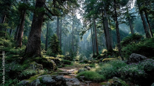 Fototapeta Naklejka Na Ścianę i Meble -  Sunbeams in a dense forest
