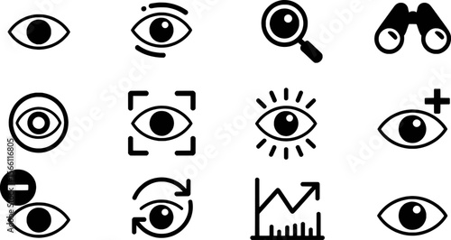 Eye icons and vision related symbols look observe