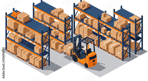 Warehouse logistics vector illustration for storage and distribution design in isometric style