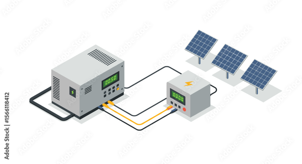 Solar energy system vector illustration: renewable power design for educational materials in isometric style Solar energy system vector illustration: renewable power design for educational materials in isometric style