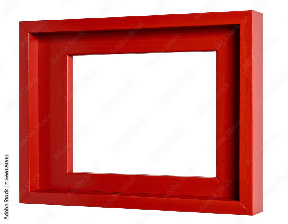 A vibrant red wooden frame with a sleek, glossy finish, ready to display cherished memories. A vibrant red wooden frame with a sleek, glossy finish, ready to display cherished memories.