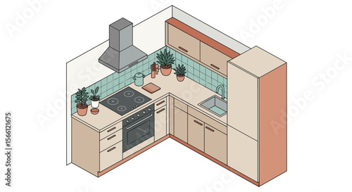 Isometric kitchen design concept vector illustration for print and poster