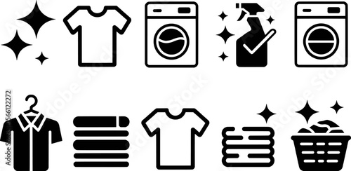 Laundry service icons sparkling clean clothes washing machine