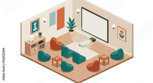 Cozy home theater room vector illustration for interior design inspiration