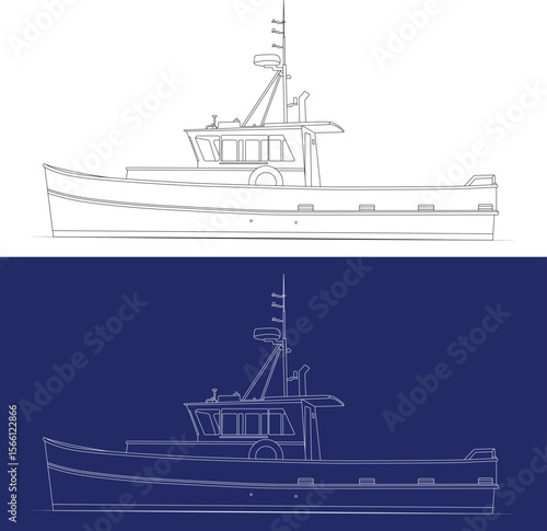 Fishing boat line drawing