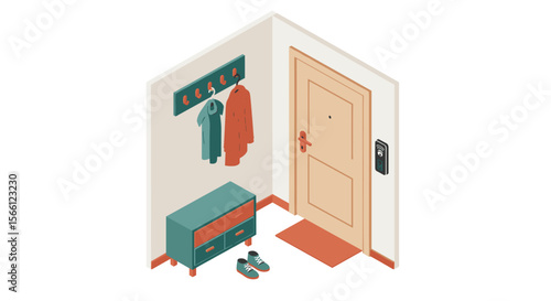 Isometric hallway interior vector illustration for poster or card design