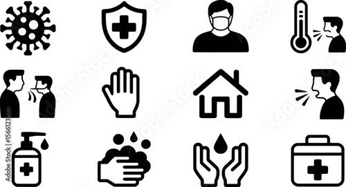 Medical icons depicting health and safety virus shield