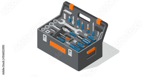 Isometric vector illustration of tool box for construction and repair design