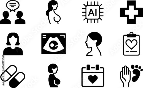 Medical icons for healthcare and technology pregnancy