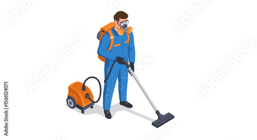 Industrial cleaning worker vector illustration - isometric design for health and safety posters