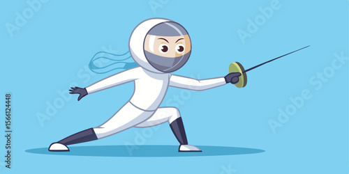 Cute Cartoon Fencer White Uniform Fencing Foil vector