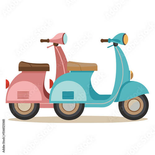 Pink and Teal Vintage Scooters Side by Side Illustration 1