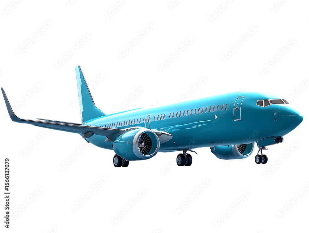 Obraz premium Modern blue passenger jet airplane isolated on transparent background