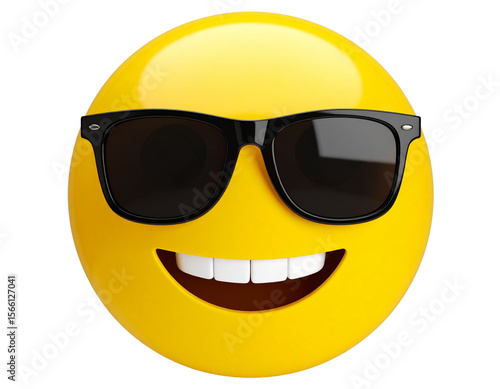 Cool Smiley Face Emoji Wearing Sunglasses- A Happy Digital Icon. PNG.