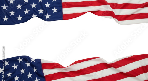 Waving American flag border isolated PNG with Transparent Background