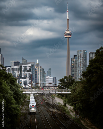 Photography Entire futuristic city skyline view of downtown Toronto Canada