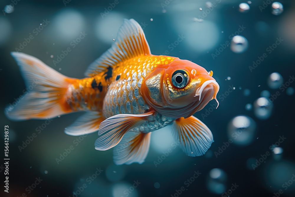 Fototapeta premium In Deep Waters a Striped Fish Finds Solitude