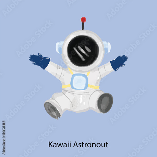 Watercolor astronaut isolated on white background. Watercolor paper illustration of Astronaut in space suit. Idea for icons, wallpaper, children’s art, books, cartoon, background, banner, poster, maga