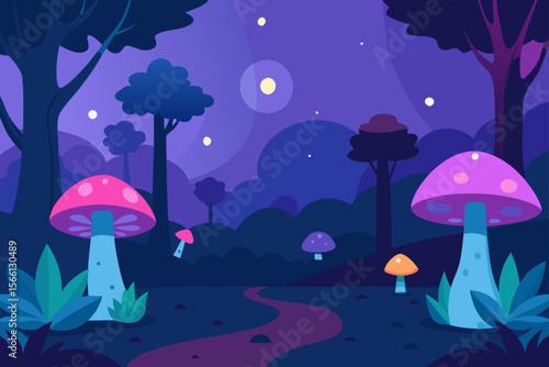 enchanted forest glowing mushrooms and mystical ni