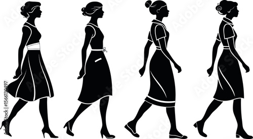 A trendy vector illustration set featuring fashionable silhouettes of women shopping, elegance, beauty, and modern style—perfect for fashion, retail, and lifestyle-themed creative designs.