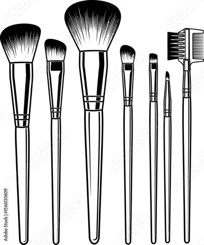Makeup brushes set professional cosmetic brushes for face eye shadow and eyebrow vector illustration vector illustration