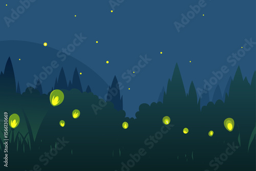 fireflies floating in a foggy meadow