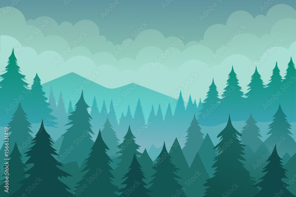 Fototapeta premium morning mist in dense pine forest