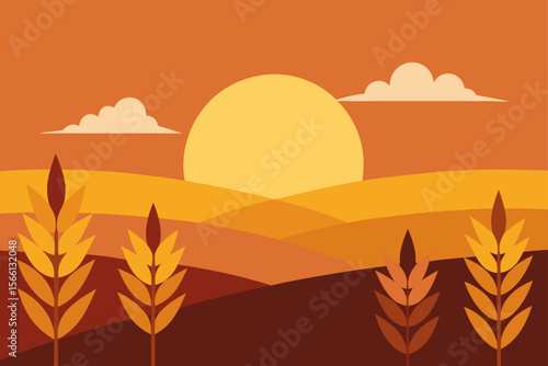 serene sunrise over wheat fields