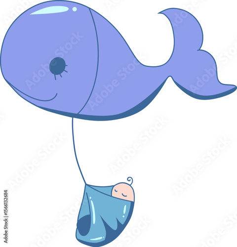 Baby Boy New Born with Whale Illustration