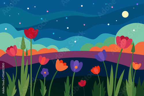 wildflower meadow under evening sky
