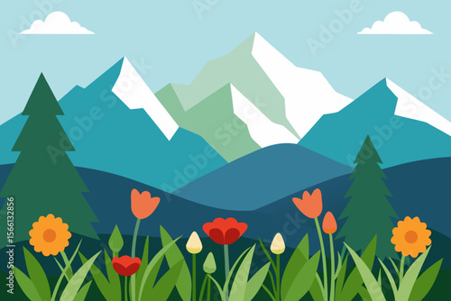wildflowers in foreground of distant peaks