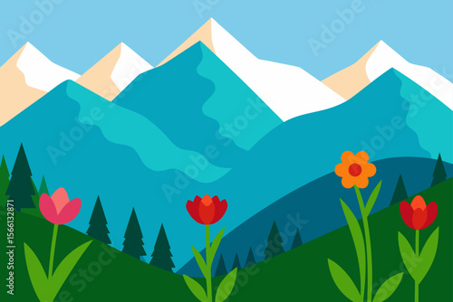 wildflowers in foreground of distant peaks