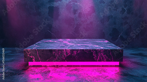 a neon cyberpunk 3D luxury marble podium