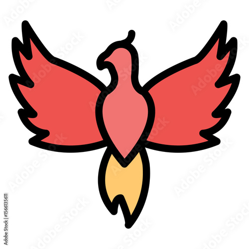 red phoenix bird with black outline clip art preview