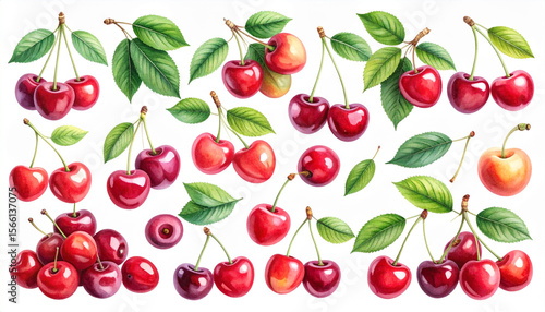 an array of vibrant, juicy fruits are scattered against a plain backdrop