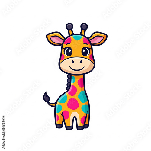 Colorful Giraffe Flat Design - Playful Safari Animal Graphic for Children's Books