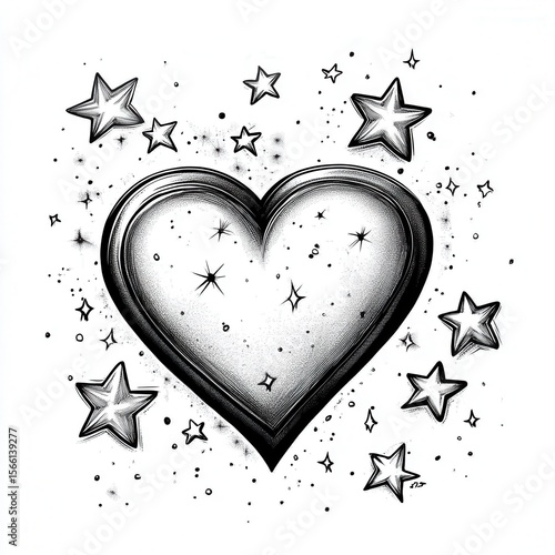 Cute heart and star tattoos coloring page, simple and charming line drawing