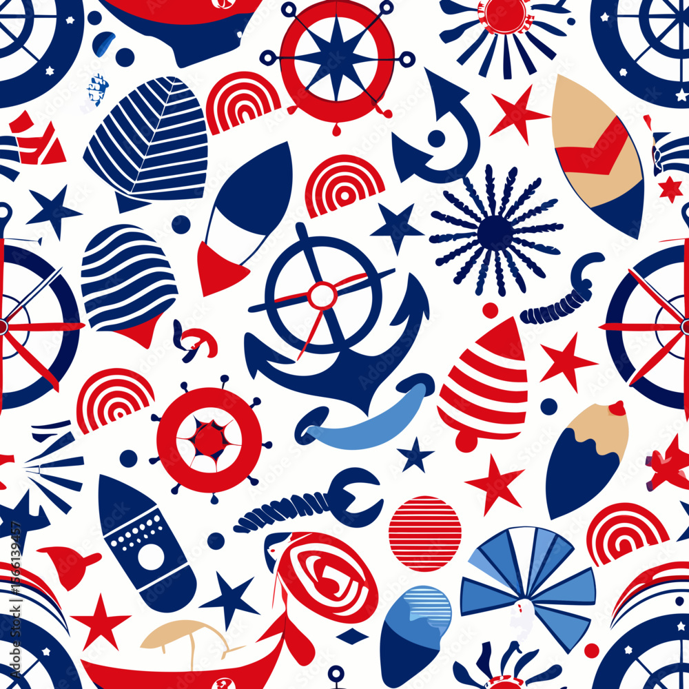 Obraz premium Nautical Sea Pattern with Marine Elements