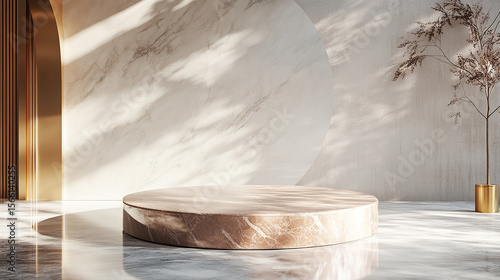 a photorealistic 3D circular luxury marble podium