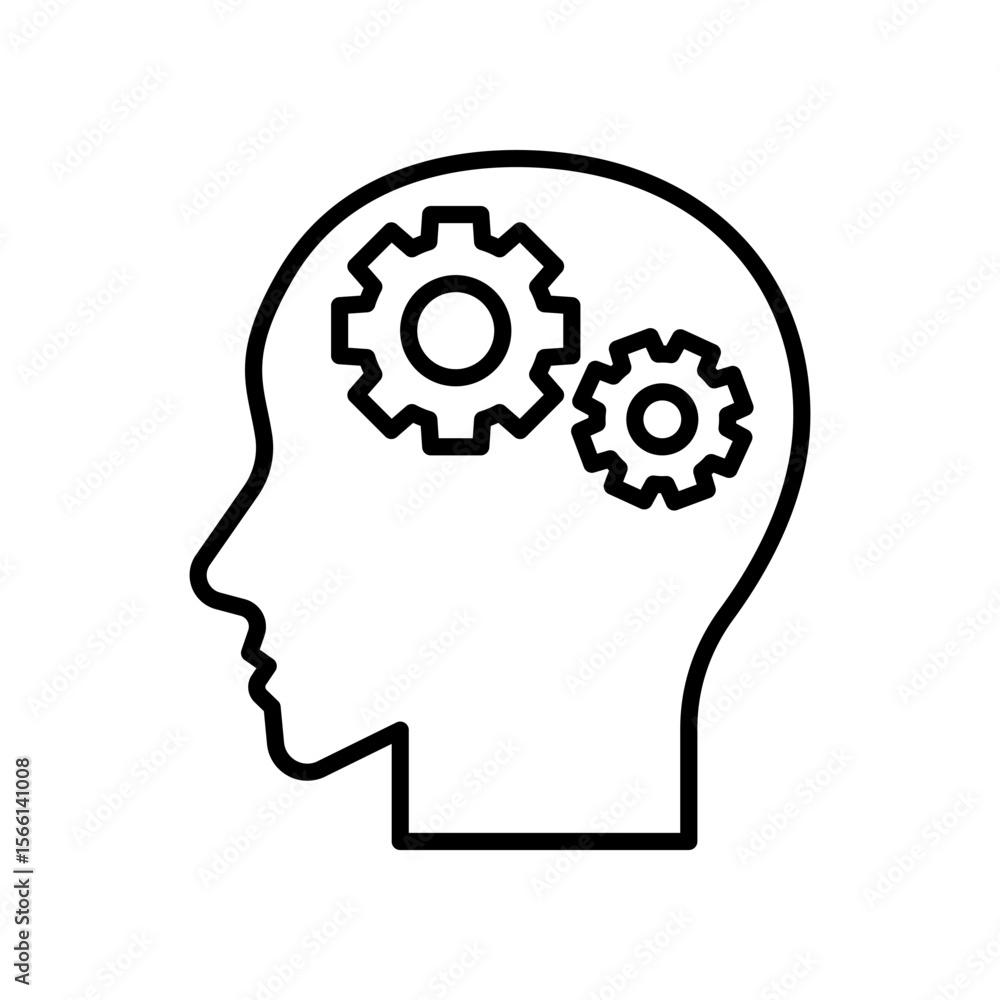 Human Head Silhouette with Gears Representing Thought and Innovation Human Head Silhouette with Gears Representing Thought and Innovation