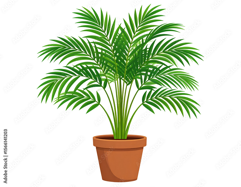Obraz premium Lush green potted palm tree, vibrant foliage