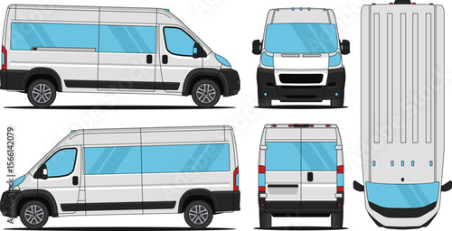 Car Vector Van Promaster 2500 - Mockup car vector for branding on isolated white background. Side, Front, Rear, Top Views