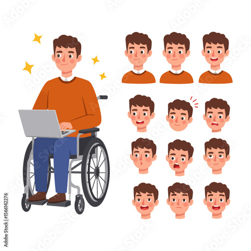 Character Design Diverse Expressions  Poses of a Man in Wheelchair